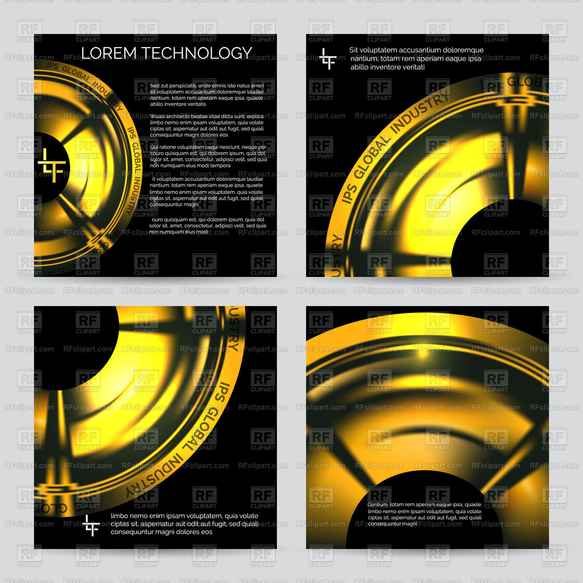 1200x1200 Industrial Booklet Template With Golden Metallic Disk On Black