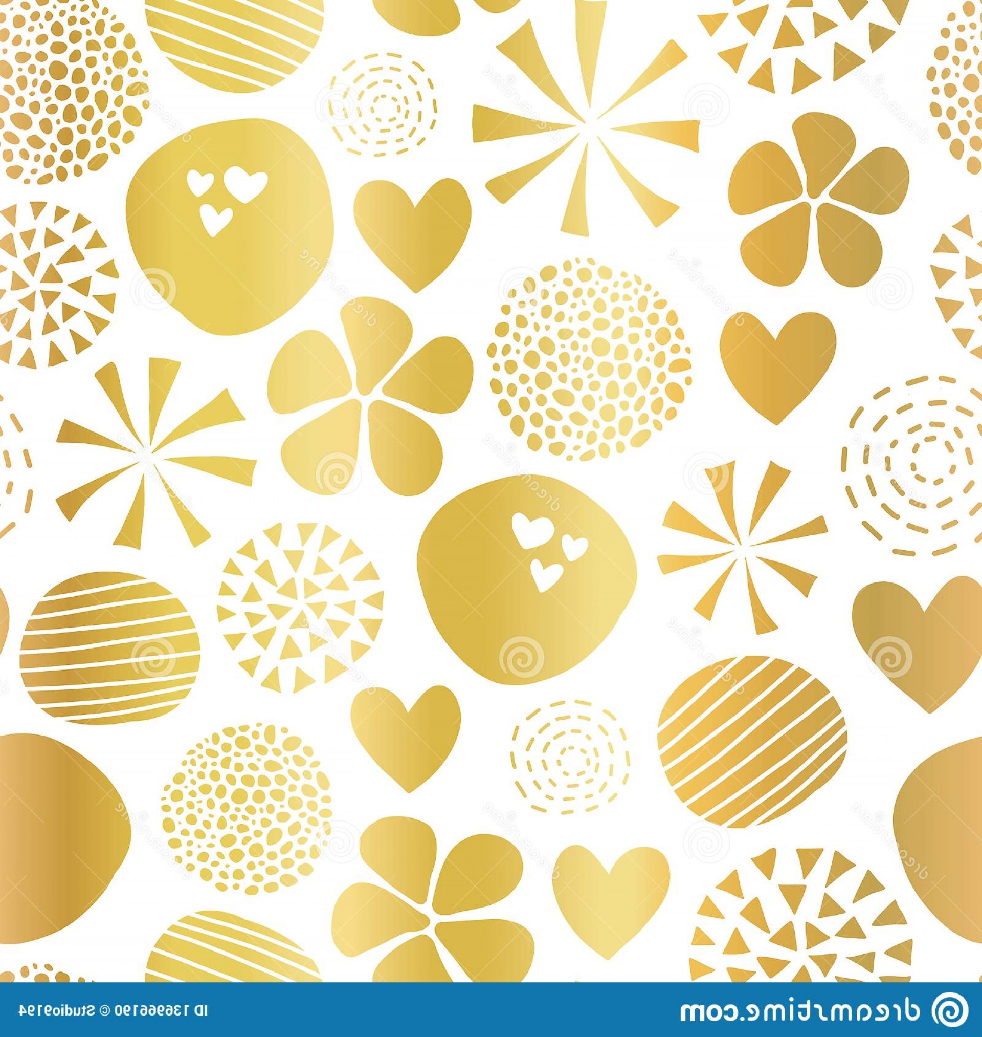 1920x2026 Gold Foil Abstract Seamless Vector Pattern Flowers Dots Hearts
