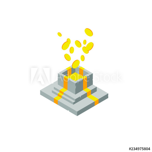500x500 Cartoon Cube Gold Mine, Vector Flat Illustration Isolated On White