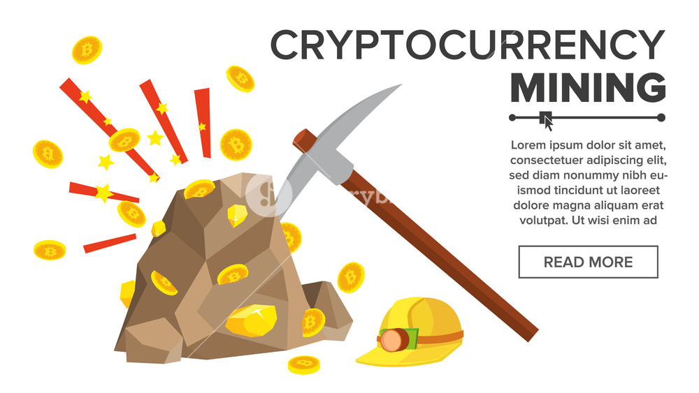 1000x563 Rock With Gold Coins Vector Bitcoin Cryptocurrency Concept Mine