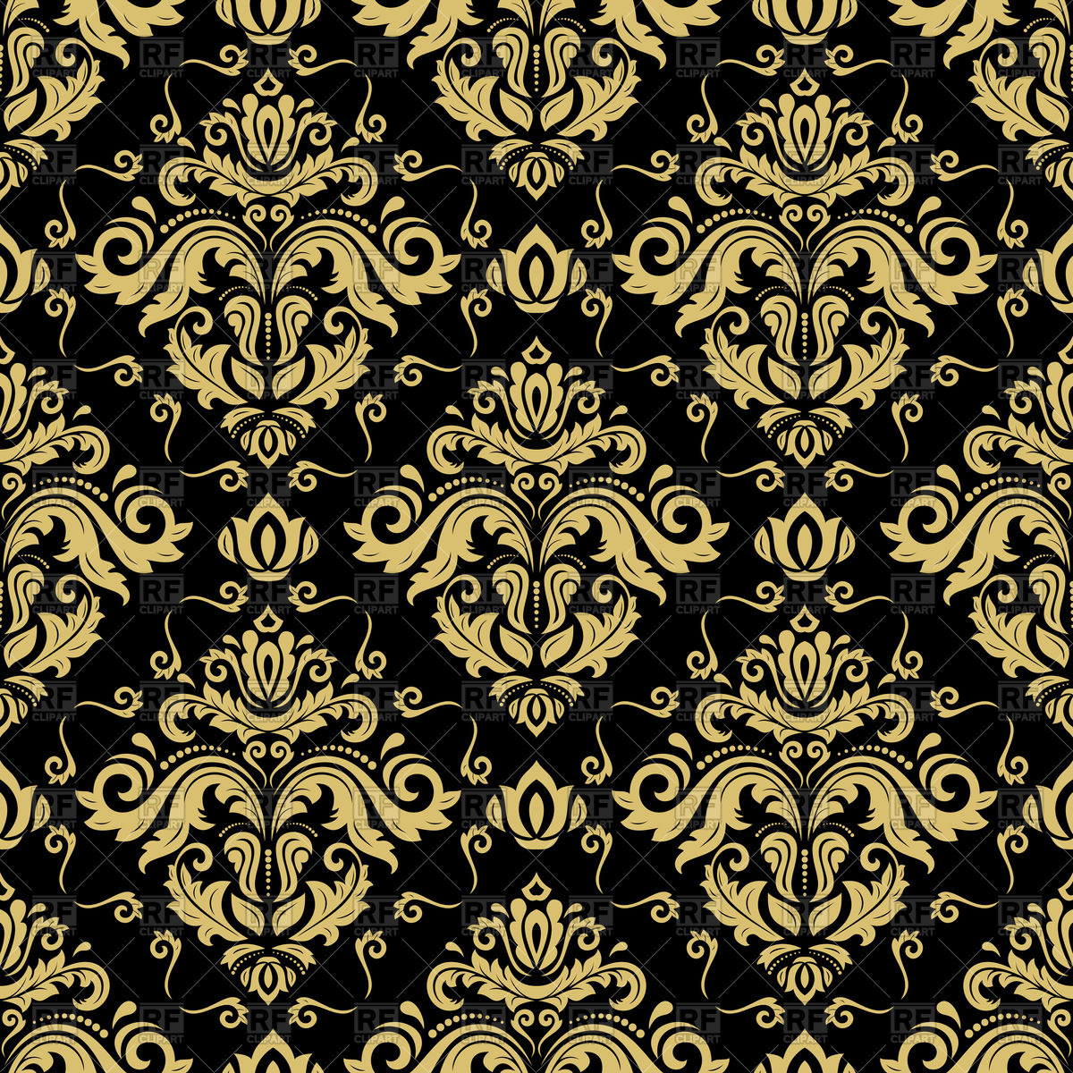 1200x1200 Damask Black And Gold Seamless Pattern Vector Image Of Backgrounds