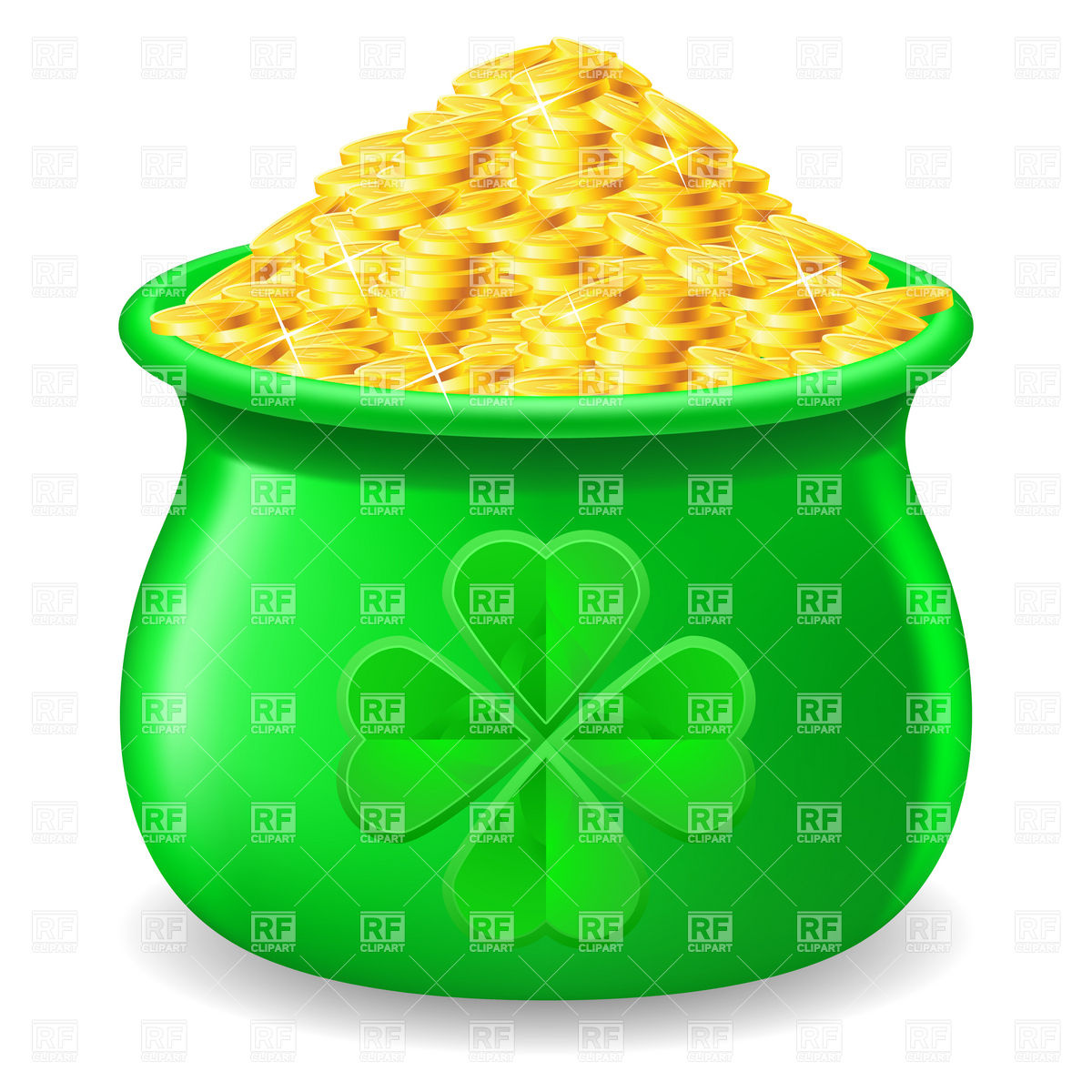 Green Pot Full Of Gold With Four Leaf Clover Vector Image 1200x1200 Green Pot Full Of Gold With Four Leaf Clover Vector Image
