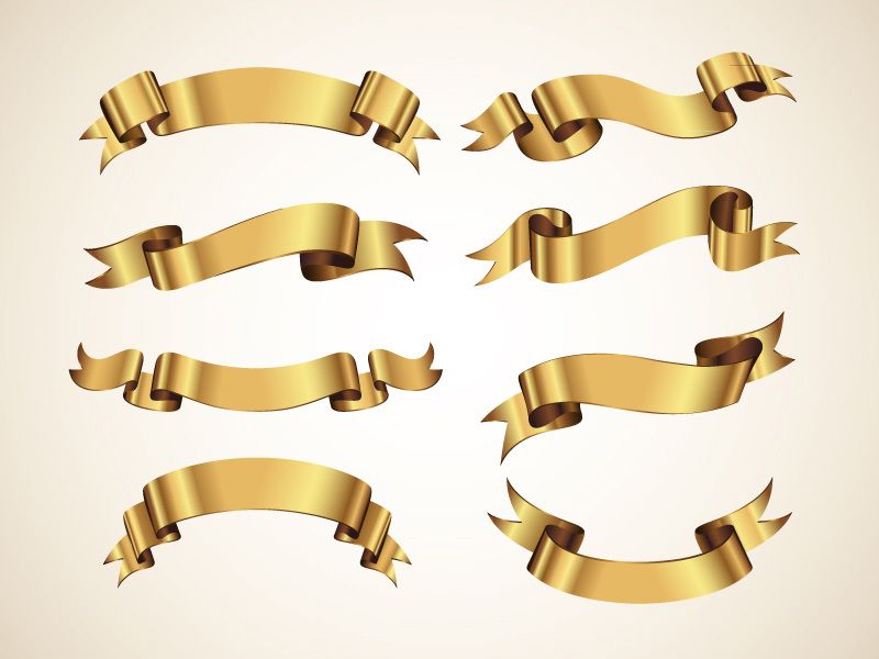 800x600 Free Golden Decorative Vector Ribbons Set Vectors
