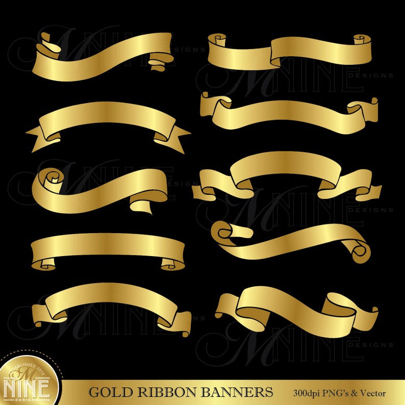 794x794 Gold Ribbon Banners Clip Art Banner Clipart Downloads Gold Etsy