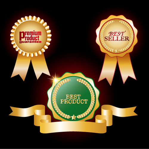 500x501 Badge With Gold Ribbon Vector Free Download