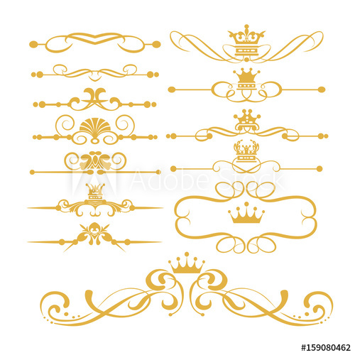 500x500 Gold Element Set, Victorian Scrolls And Crown Decorative