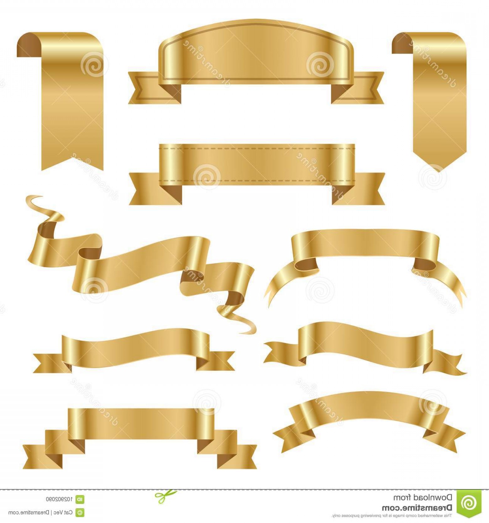 1560x1668 Golden Ribbon Tape Banner Flag Bow Classic Glossy Scroll Vector