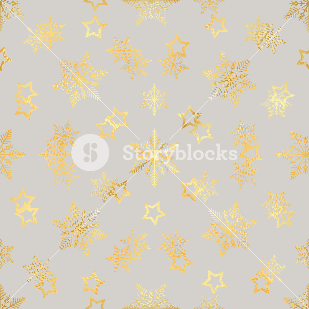 1000x1000 Gold Star And Gold Snowflake Seamless Pattern Seamless Pattern