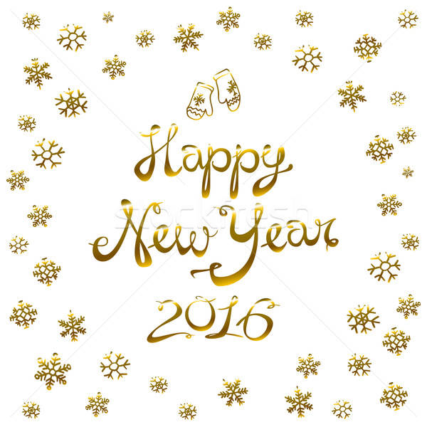 600x600 Happy New Year Card Gold Snowflake Vector Illustration