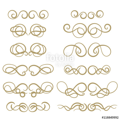 500x500 Abstract Gold Curly Design Element Set Isolated On White