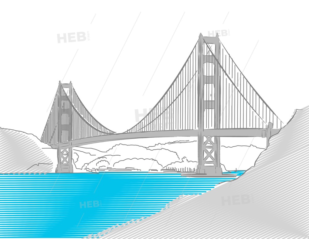 Golden Gate Bridge, San Francisco, Colored Sketch Hebstreits 1000x774 Golden Gate Bridge, San Francisco, Colored Sketch Hebstreits