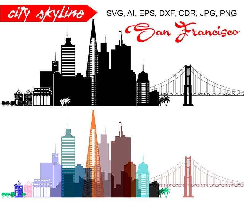 794x670 San Francisco California Vector Skyline Golden Gate Etsy