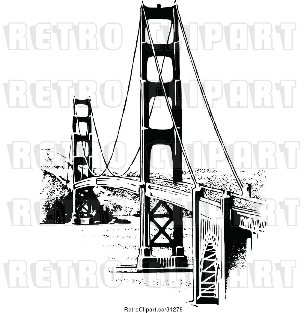 1024x1044 Vector Clip Art Of Retro Golden Gate Bridge