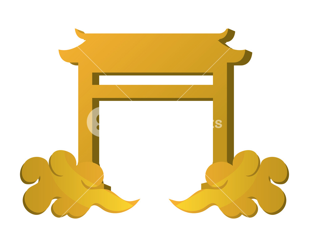 1000x800 Chinese Golden Gate With Clouds Vector Illustration Graphic Design