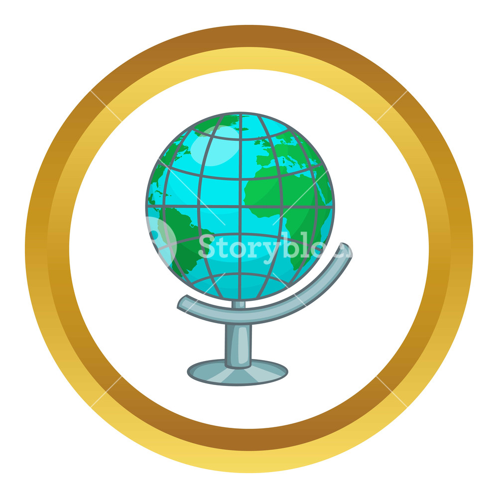 1000x1000 Terrestrial Globe Vector Icon In Golden Circle, Cartoon Style