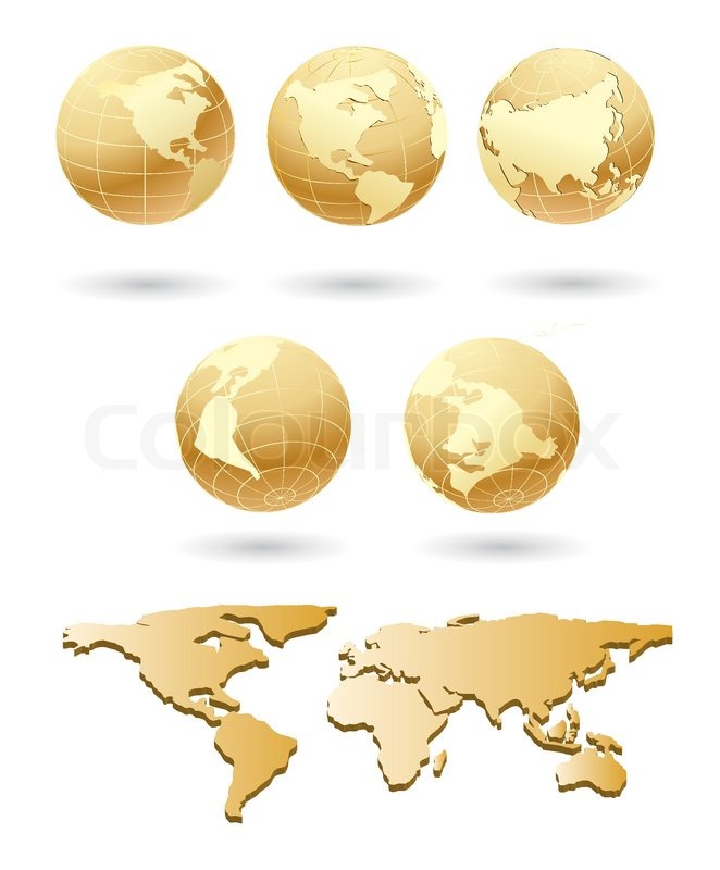 662x800 Vector Golden Globe With World Map Stock Vector Colourbox