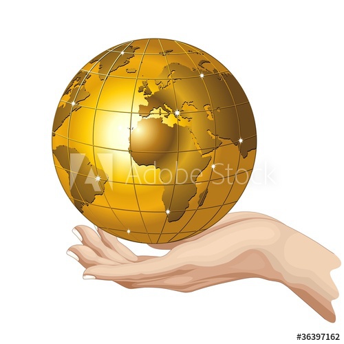 500x500 Globo Mondo Oro In Mano Hand Holding A Golden Globe Vector