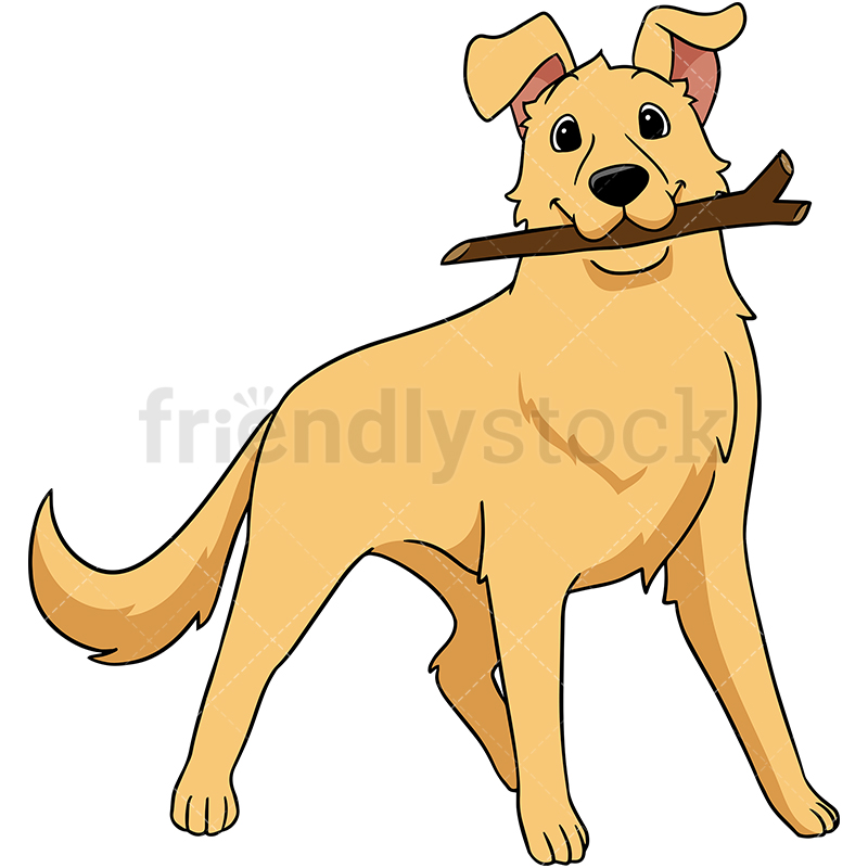 800x800 Golden Retriever Dog Carrying Stick Cartoon Vector Clipart