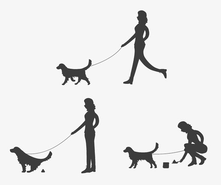 Silhouette Of Woman Walking A Dog Golden Retriever Is Pooping 450x377 Silhouette Of Woman Walking A Dog Golden Retriever Is Pooping