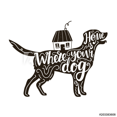 Vector Illustration With Golden Retriever Silhouette, House 500x500 Vector Illustration With Golden Retriever Silhouette, House