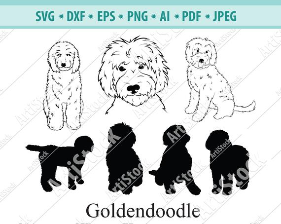 570x454 Goldendoodle Dog Silhouettes Dogs Digital Etsy