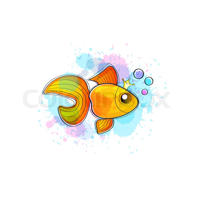 800x800 Goldfish Vector Watercolor Illustration Isolated On White Background