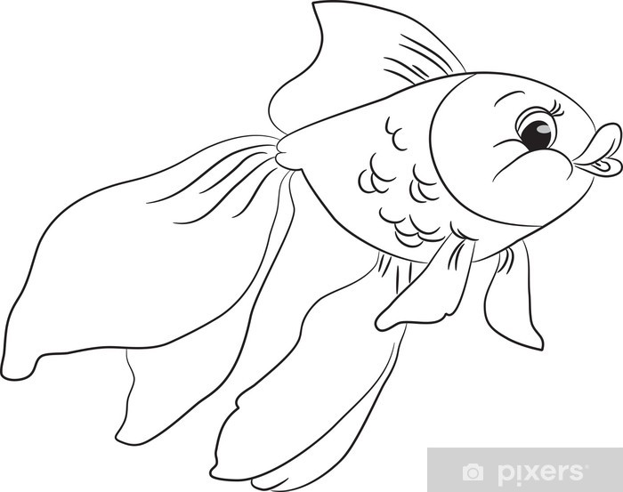 700x553 Outlined Cute Cartoon Goldfish Vector Illustration Sticker