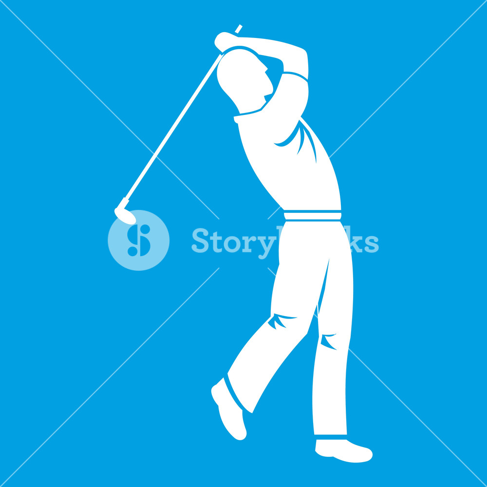1000x1000 Golf Player Icon White Isolated On Blue Background Vector