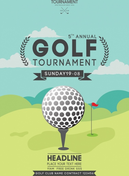 442x600 Golf Tournament Banner Ball Icon Colored Course Background Free