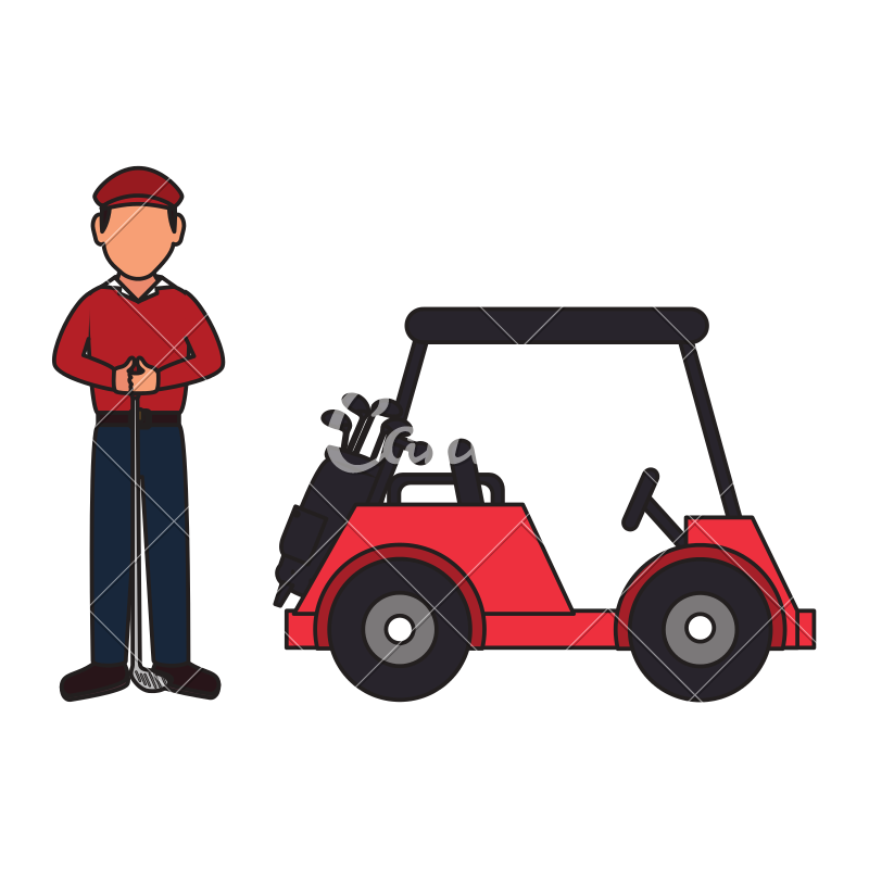 800x800 Golfer With A Golf Cart Vector Icon Illustration Design