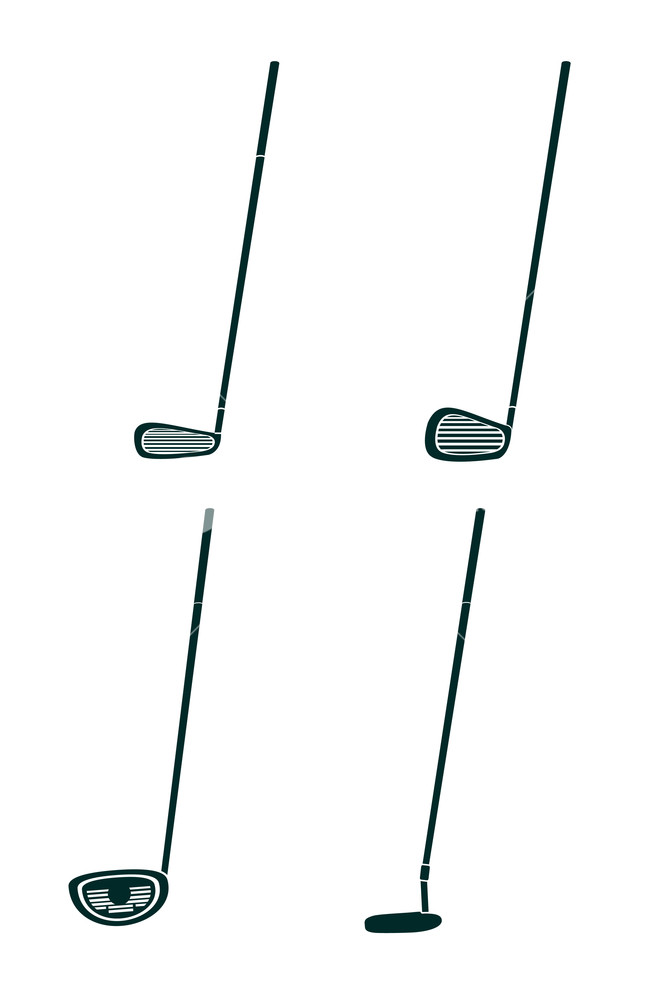 650x1000 Set Og Golf Clubs In Blakc Silhouette Vector Illustration Graphic