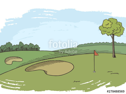 500x375 Golf Course Graphic Color Landscape Sketch Illustration Vector