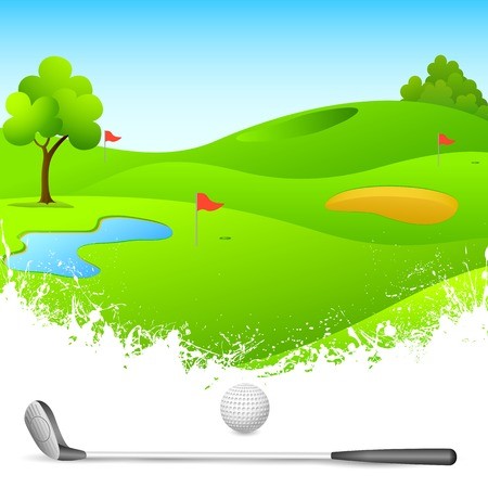 450x450 Vector Illustration Of Golf Course With Stick And Ball Royalty