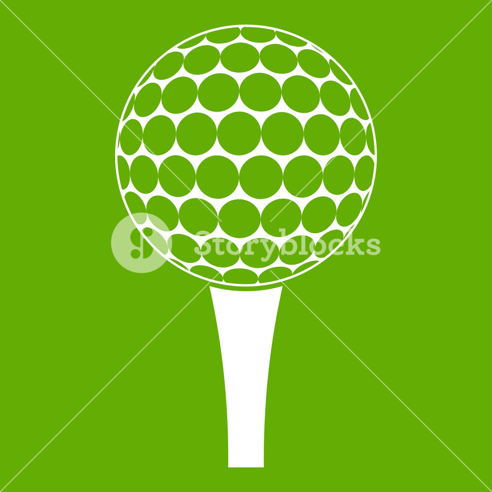 1000x1000 Golf Ball On A Tee Icon White Isolated On Green Background Vector