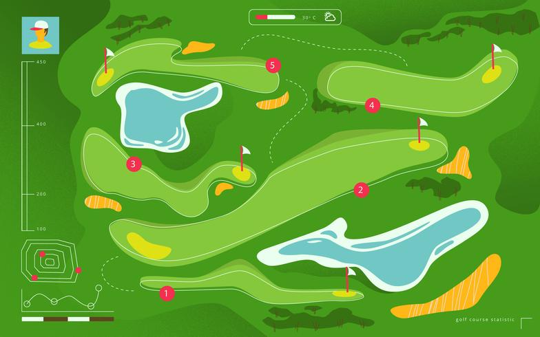 784x490 Overhead View Golf Course Tournament Map Vector Flat Illustration