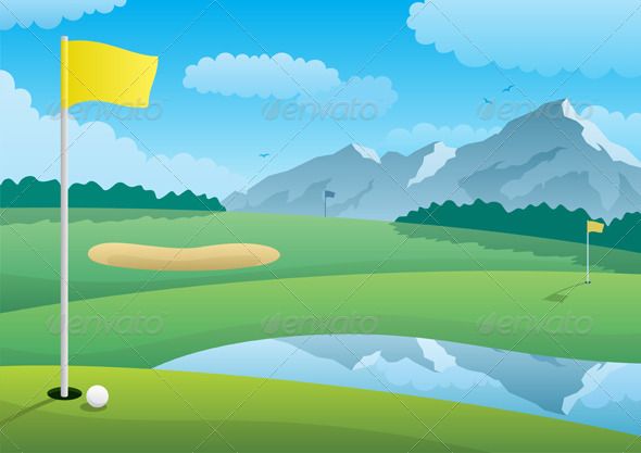 590x417 Golf Course Vector Landscapes Trees In Golf Painting