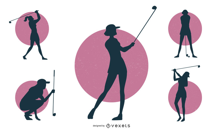 900x529 Female Golfer Silhouette Set
