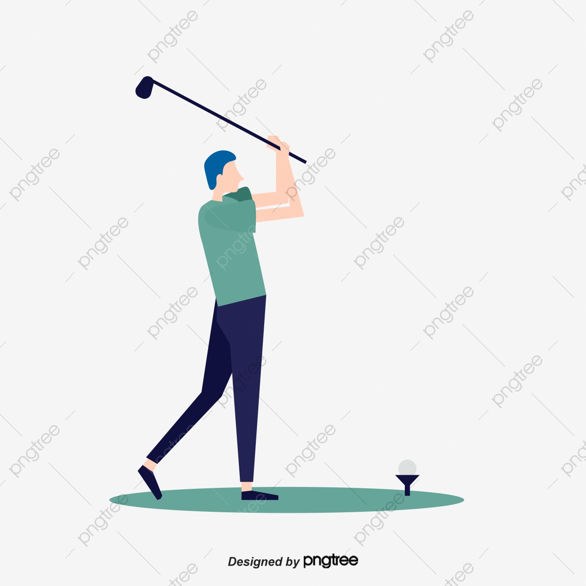 1200x1200 Vector Character Illustration Of Golf Swing And Playing Youth