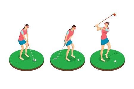 450x300 Woman Playing Golf, Vector Isometric Illustration Golf Swing
