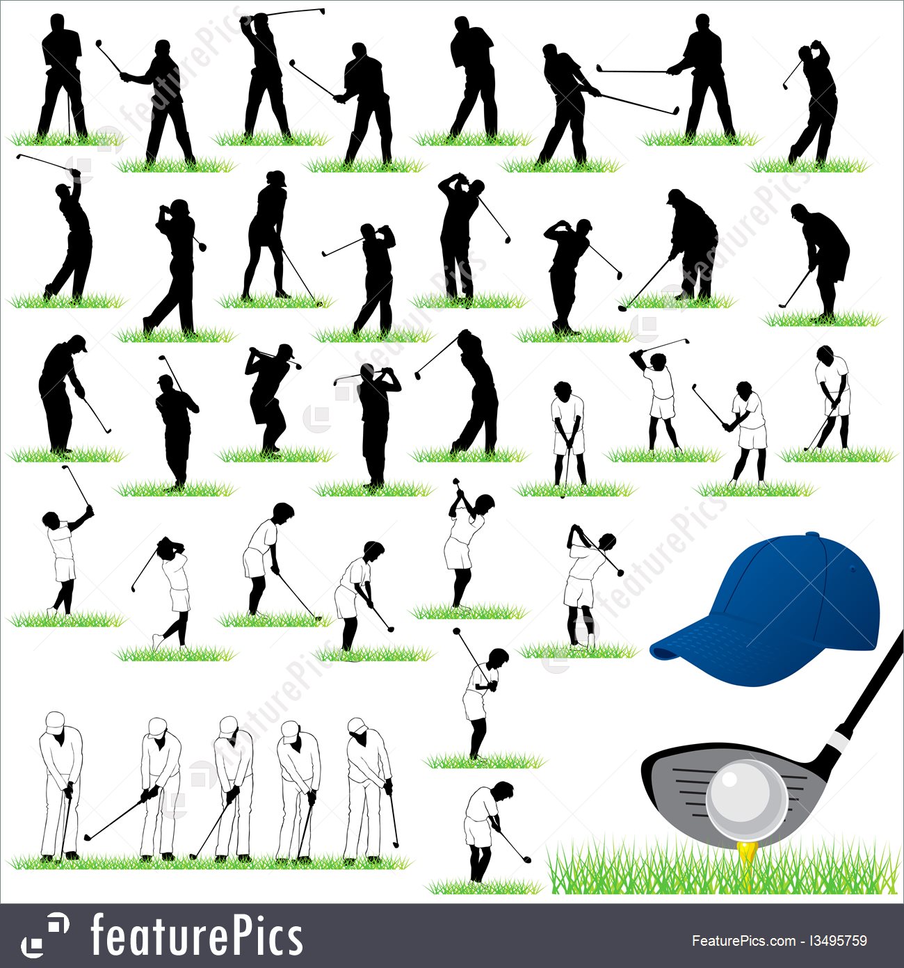 1300x1392 Detailed Golf Vector Silhouettes Set