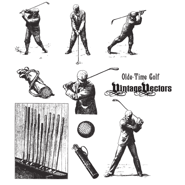 600x600 Vector Art Olde Time Golf Vector Art Swinging Golfers, Clubs