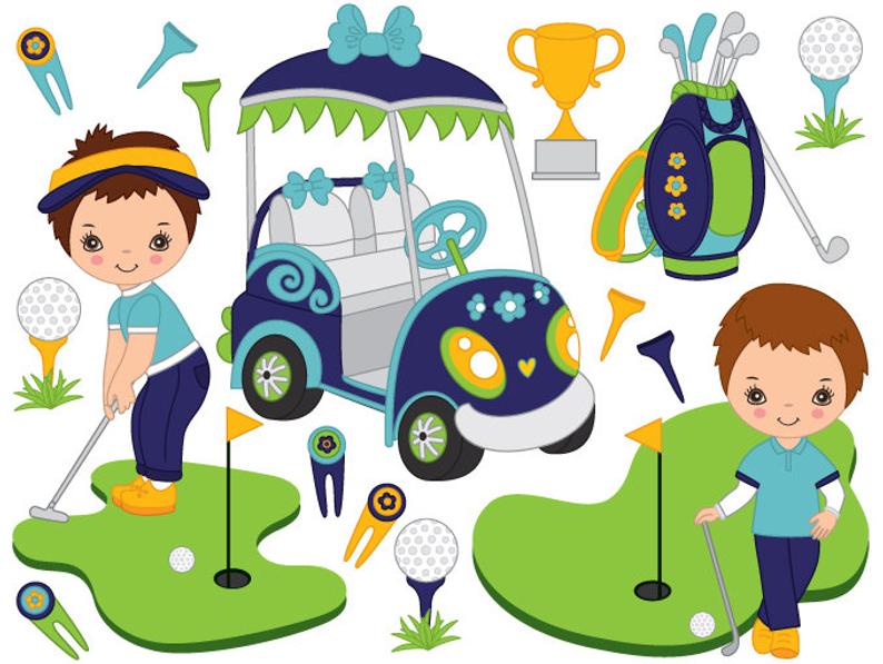 794x597 Golf Clipart Digital Vector Golf Little Boy Golf Ball Etsy