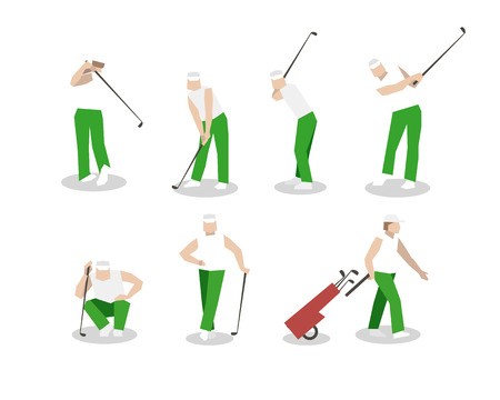 450x360 People Playing Golf Vector Set Swing With A Golf Club Golf Car