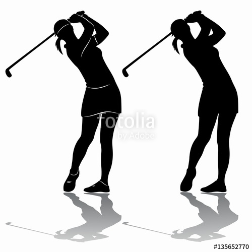 500x500 Silhouette Of A Woman Playing Golf, Vector Draw Stock Image