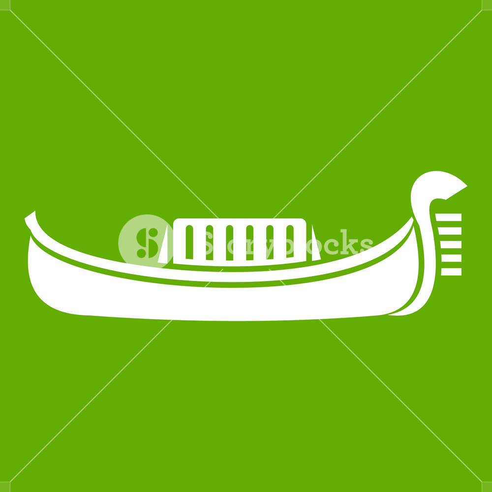 1000x1000 Venice Gondola Icon White Isolated On Green Background Vector