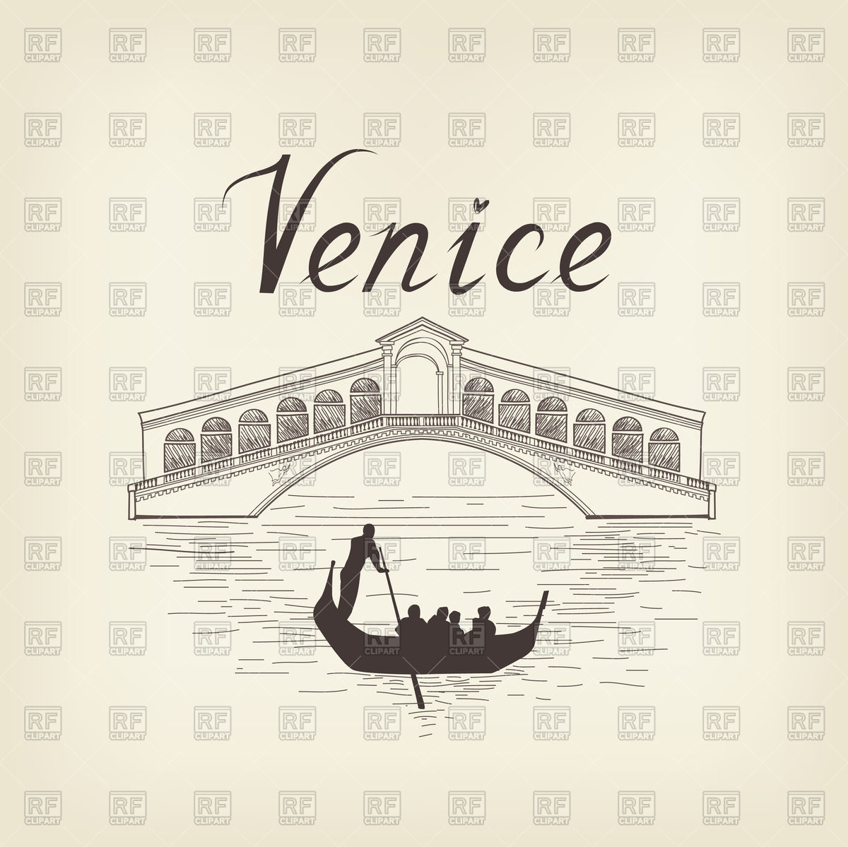 1200x1199 Venice Landmark With Bridge, Gondola And Gondolier Vector Image