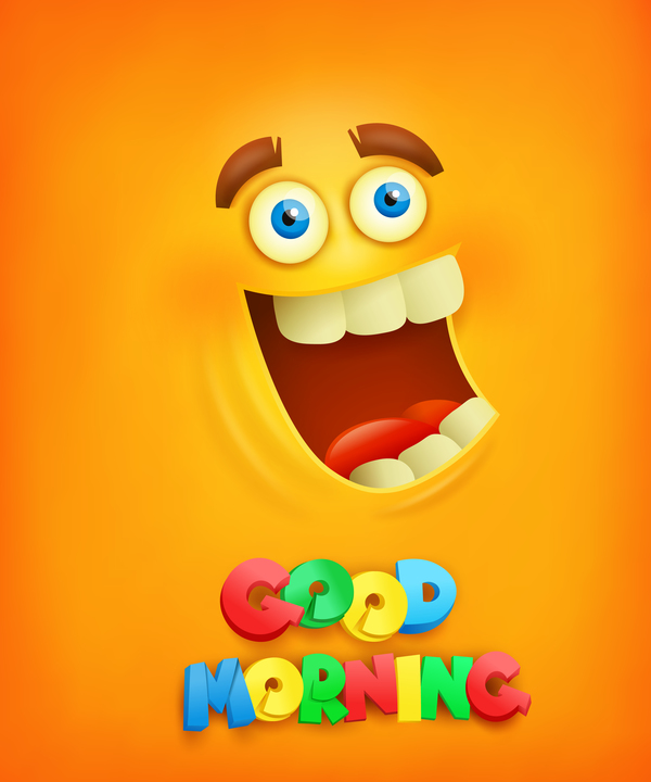 600x720 Good Morning Text With Smiley Emoticon Yellow Face Vector Free