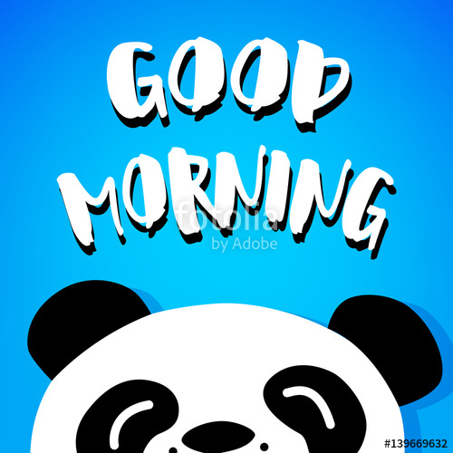 500x500 Panda Says Good Morning Vector Cartoon Bear On Blue Background