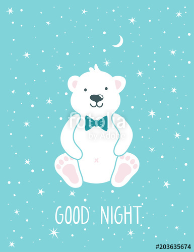 385x500 Vector Childish Background With Cute Polar Bear, Stars, Moon