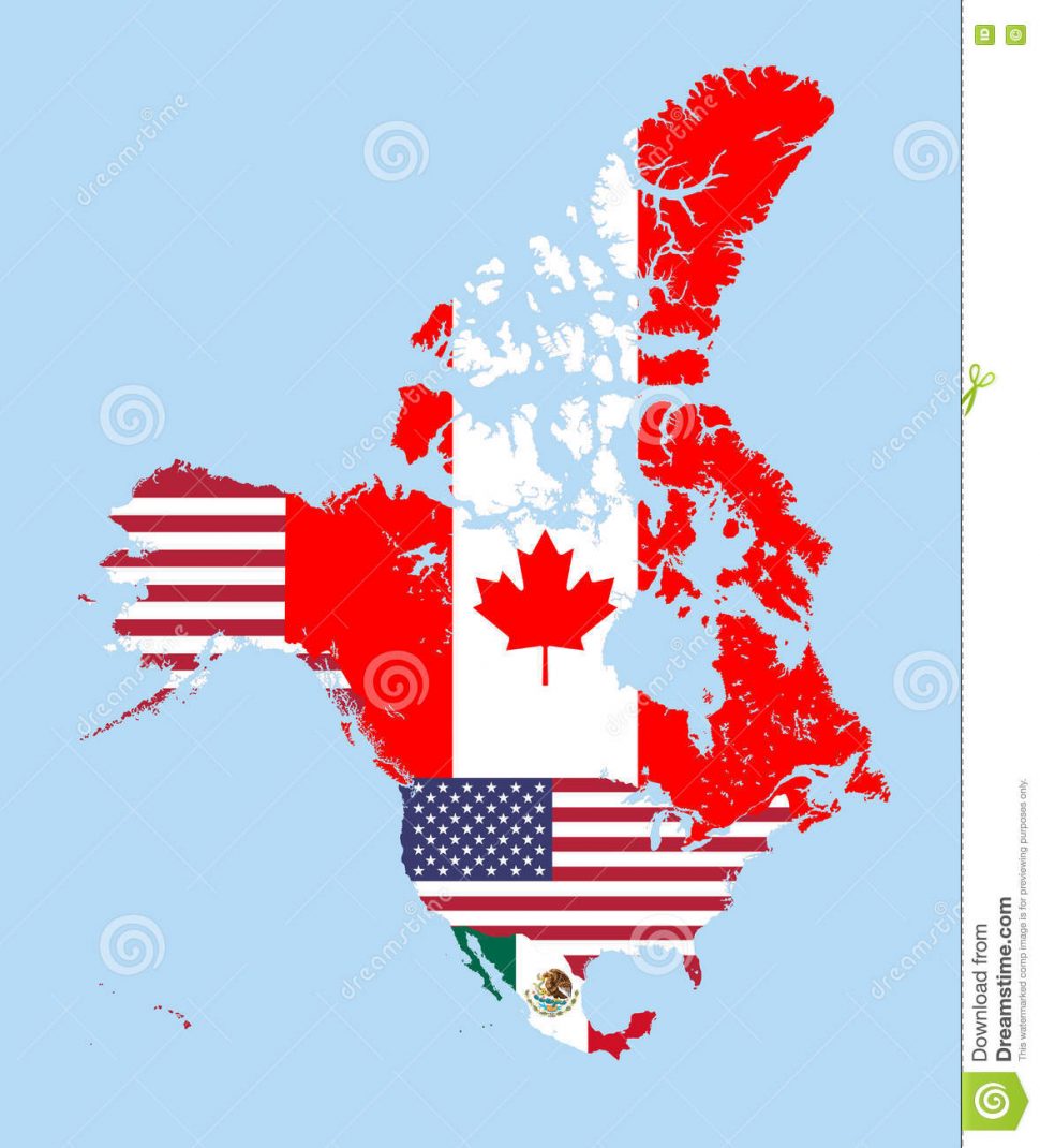 970x1070 Us Map Canada United States And Mexico Vector Map Combined Flags